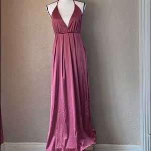NWT YIMEILI Rose colored full length halter dress